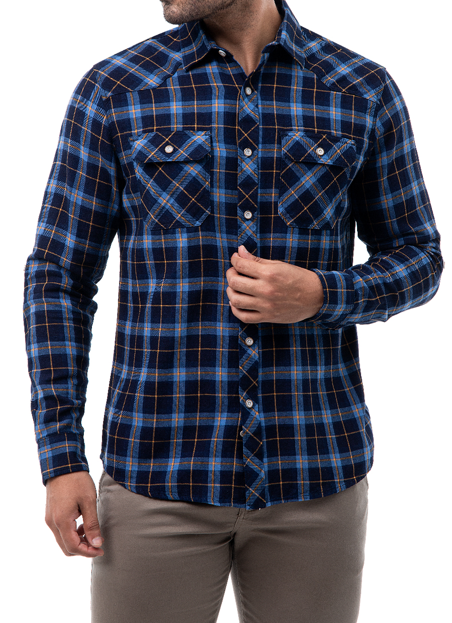 Camisa Cuadros M L Reg. Fit Leitem Azul Celeste Norton